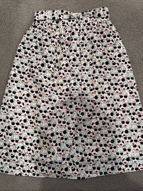 Women's White A-Line Skirt with Black & Red Face Print